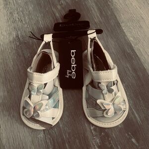 bebe White Toddler Sandals with Iridescent Butterfly Accents